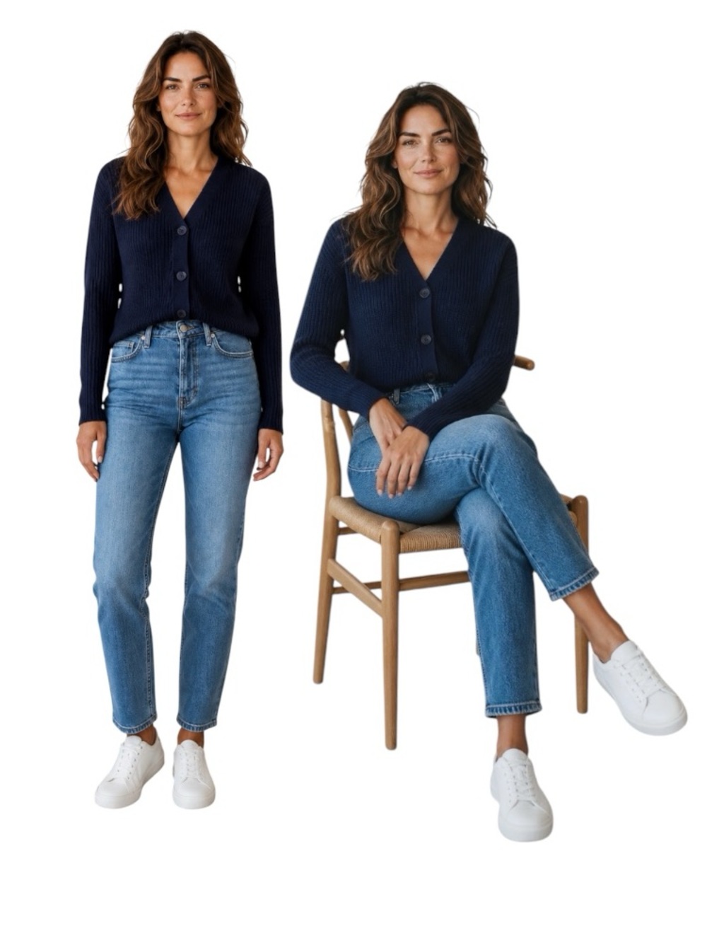 No Boundaries Navy Ribbed V-Neck Button Cardigan